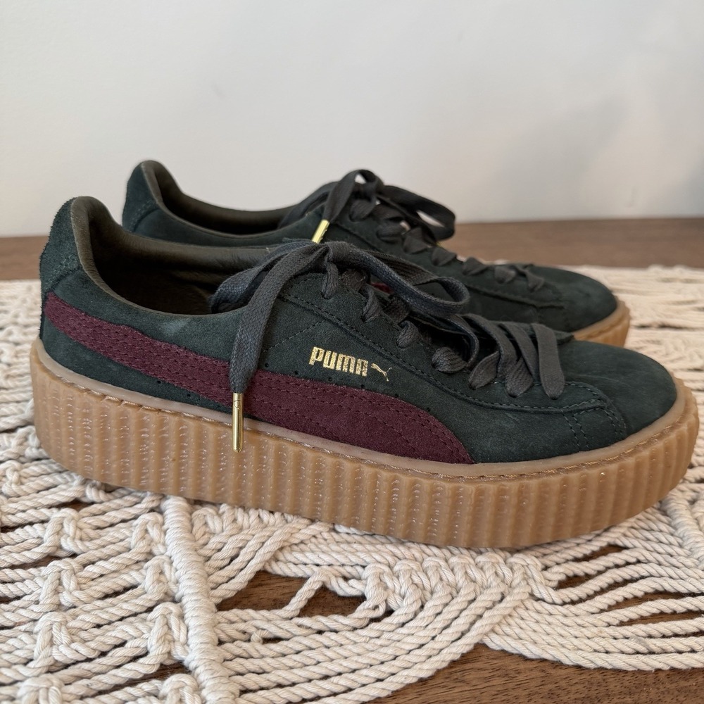 PUMA Fenty By Rihanna Suede Creeper Green Bordeaux Women's Size 8 Gum Sole